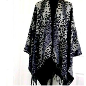 Black and gray animal print poncho
